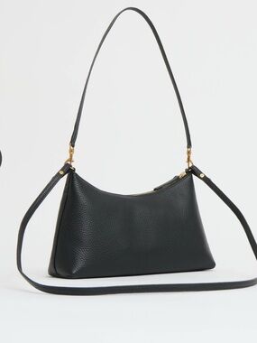 Mansur Gavriel Black Pebbled Shoulder Bag with Gold Hardware